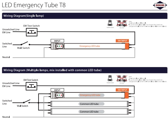 Wiring Diagram Single Lamp LED EMERGENCY TUBE T8